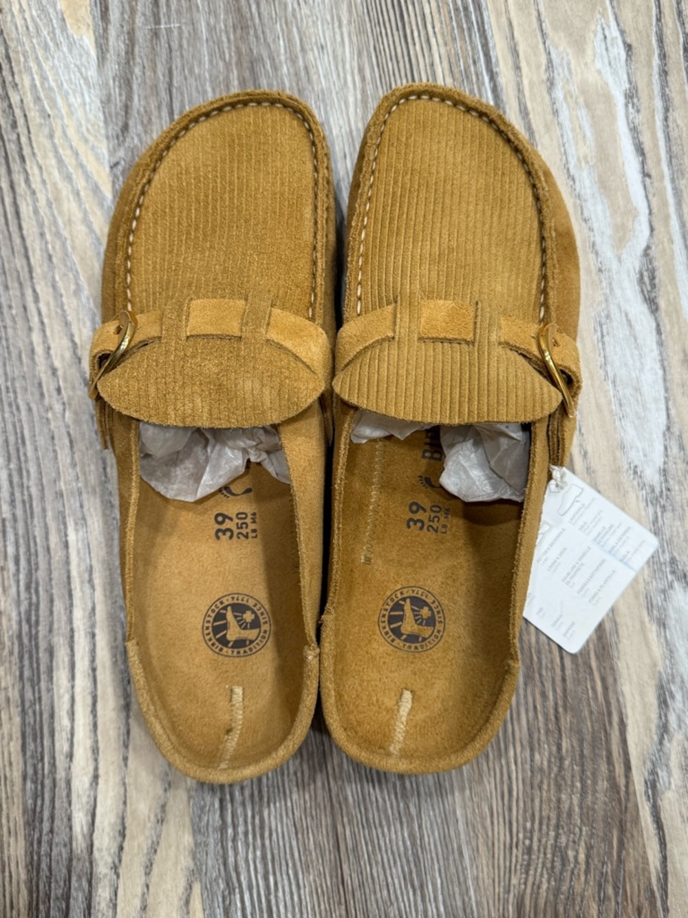 Birkenstock Buckley women Suede Slip-On Clog w/corduroy detail and gold buckle - Picture 2 of 8
